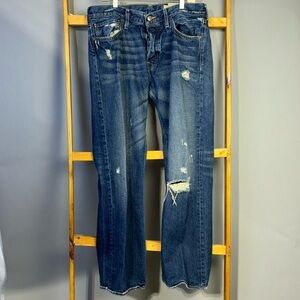 Hollister dark wash distressed denim jeans. Size 36 x 32. Straight leg. EUC.